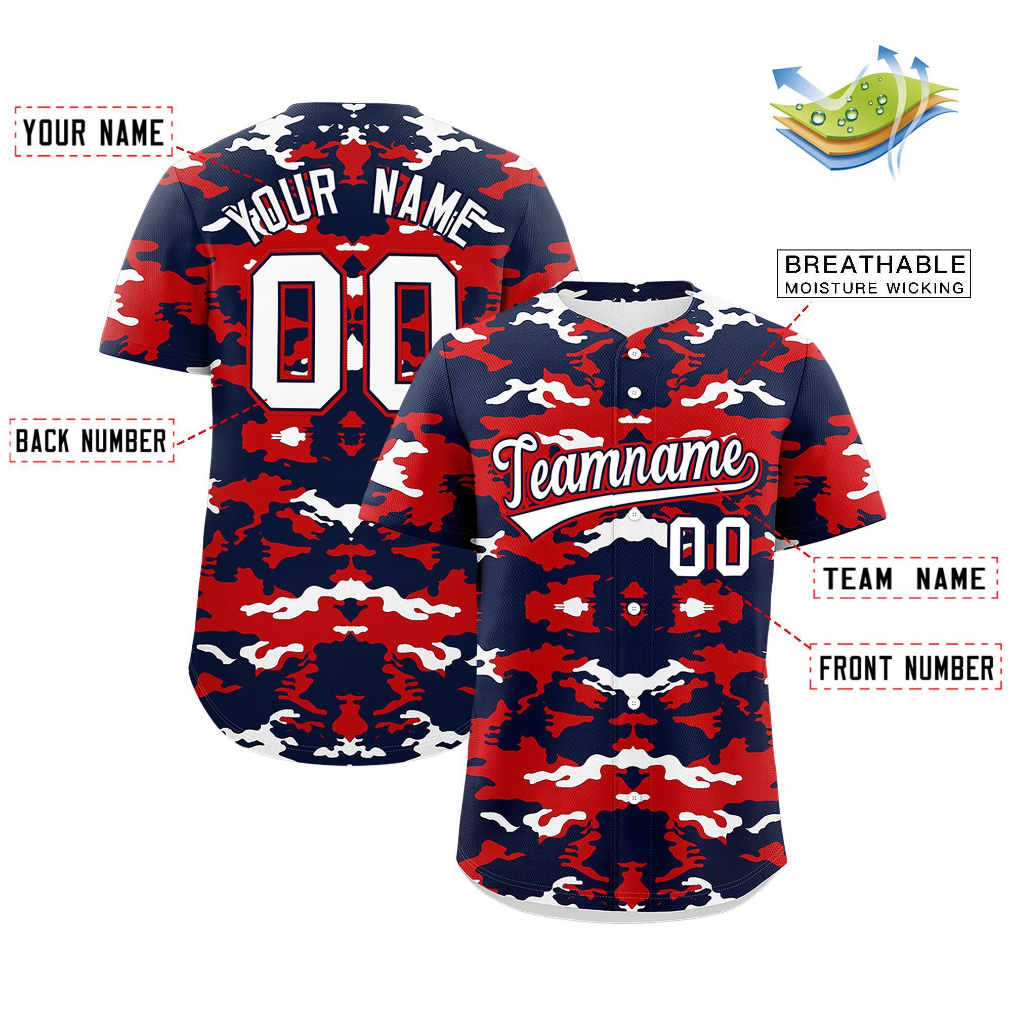 Custom Navy Red-White Personalized Camo Design Authentic Baseball Jersey