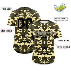 Custom Olive Black-Khaki Personalized Camo Design Authentic Baseball Jersey