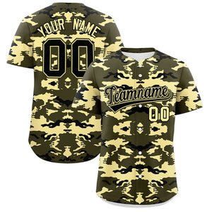 Custom Olive Black-Khaki Personalized Camo Design Authentic Baseball Jersey