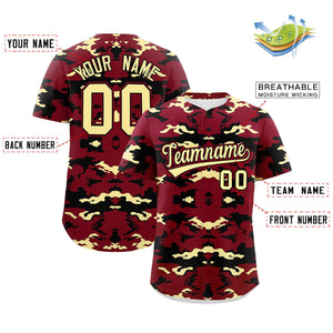 Custom Crimson Black-Khaki Personalized Camo Design Authentic Baseball Jersey