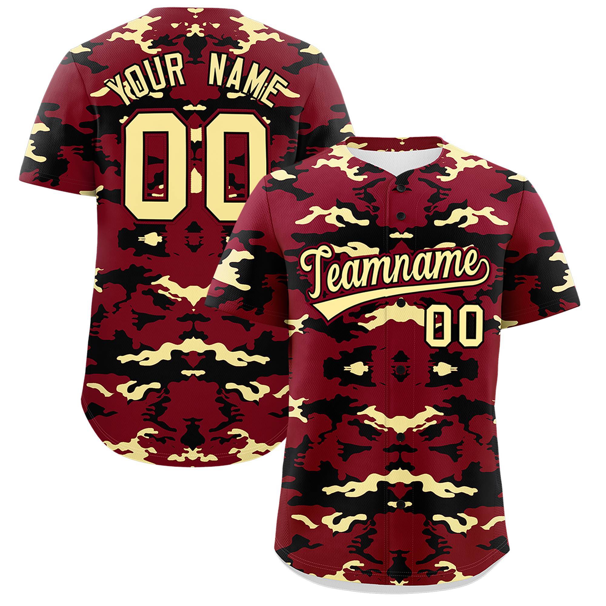 Custom Crimson Black-Khaki Personalized Camo Design Authentic Baseball Jersey