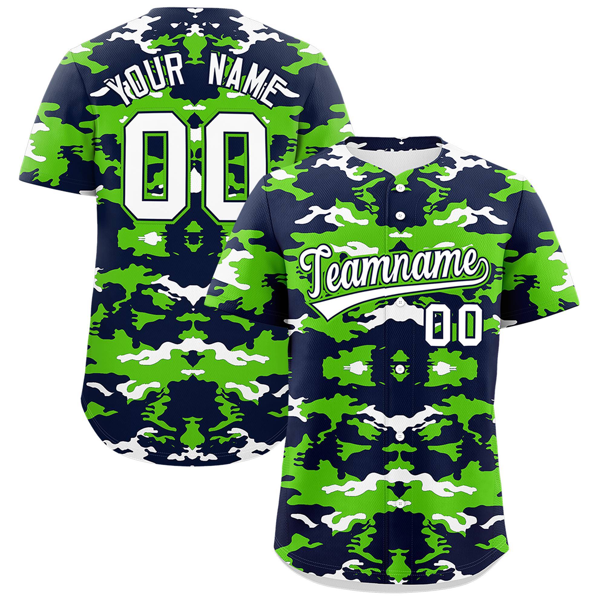 Custom Navy Neon Green-White Personalized Camo Design Authentic Baseball Jersey