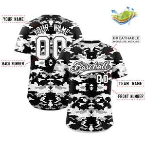 Custom Black White-Gray Personalized Camo Design Authentic Baseball Jersey