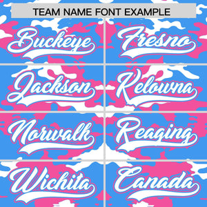 Custom Powder Blue Pink-White Personalized Camo Design Authentic Baseball Jersey