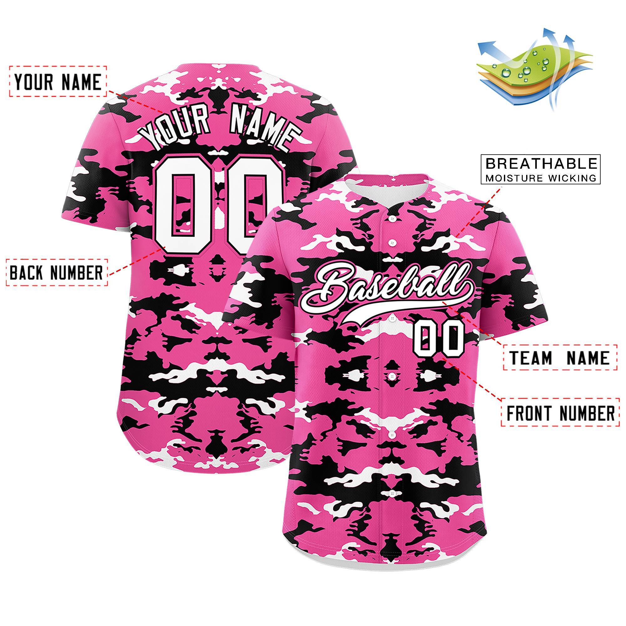 Custom Pink White-Black Personalized Camo Design Authentic Baseball Jersey