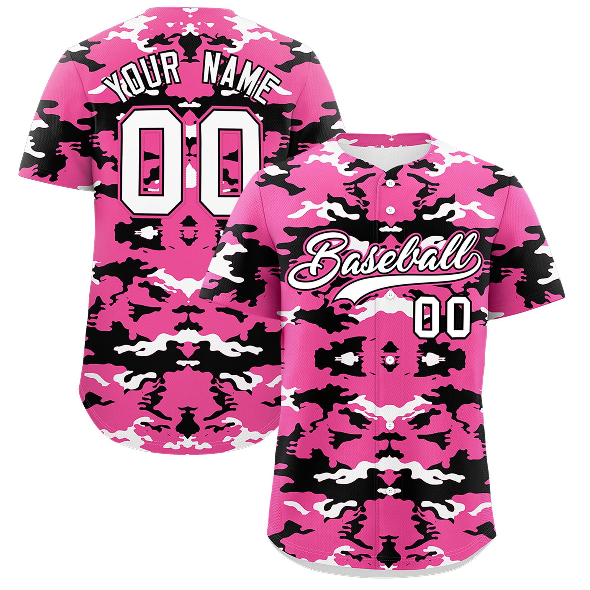 Custom Pink White-Black Personalized Camo Design Authentic Baseball Jersey