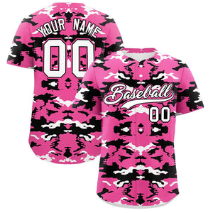 Custom Pink White-Black Personalized Camo Design Authentic Baseball Jersey