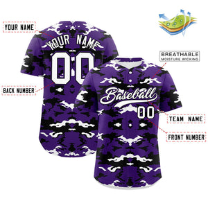 Custom Purple Black-White Personalized Camo Design Authentic Baseball Jersey