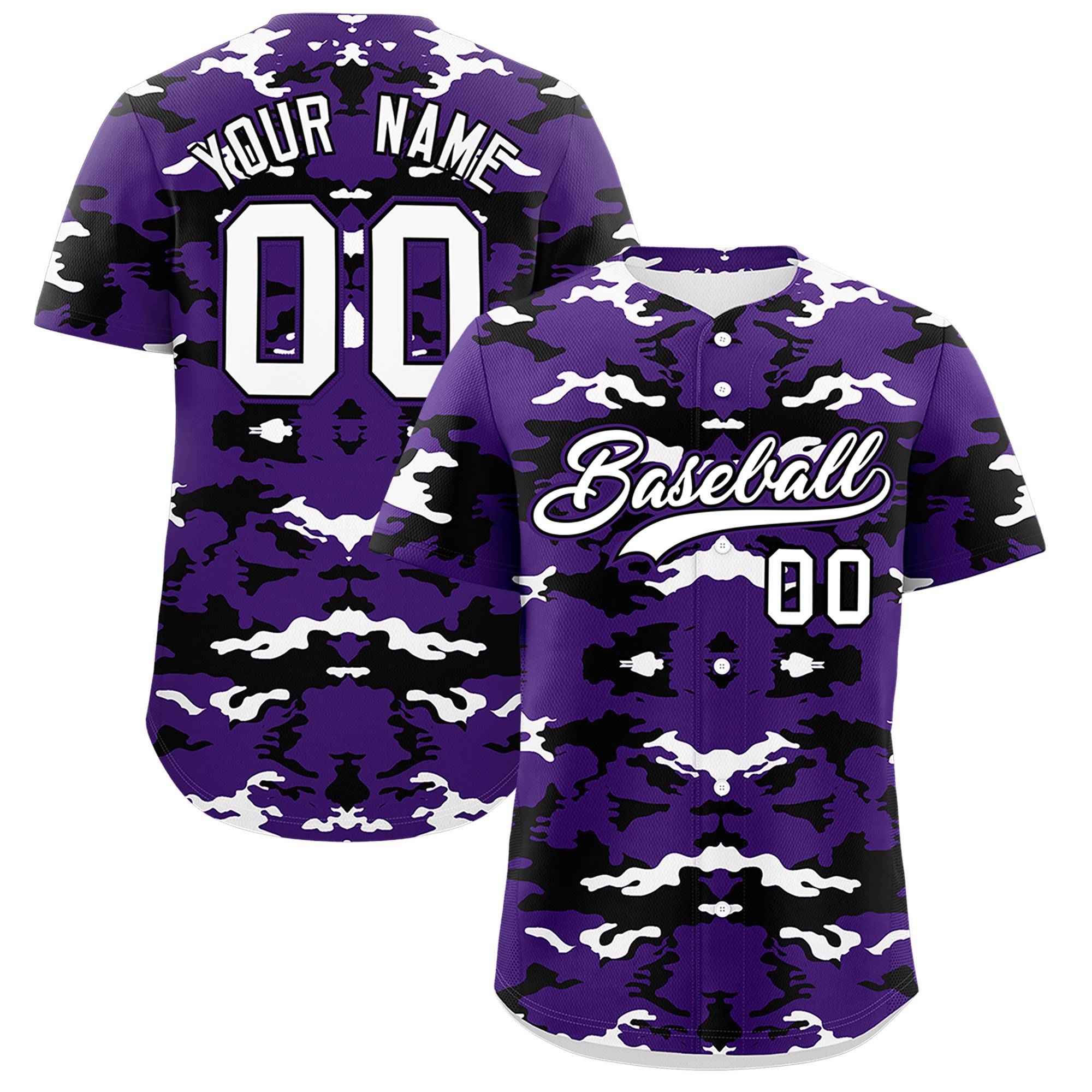 Custom Purple Black-White Personalized Camo Design Authentic Baseball Jersey