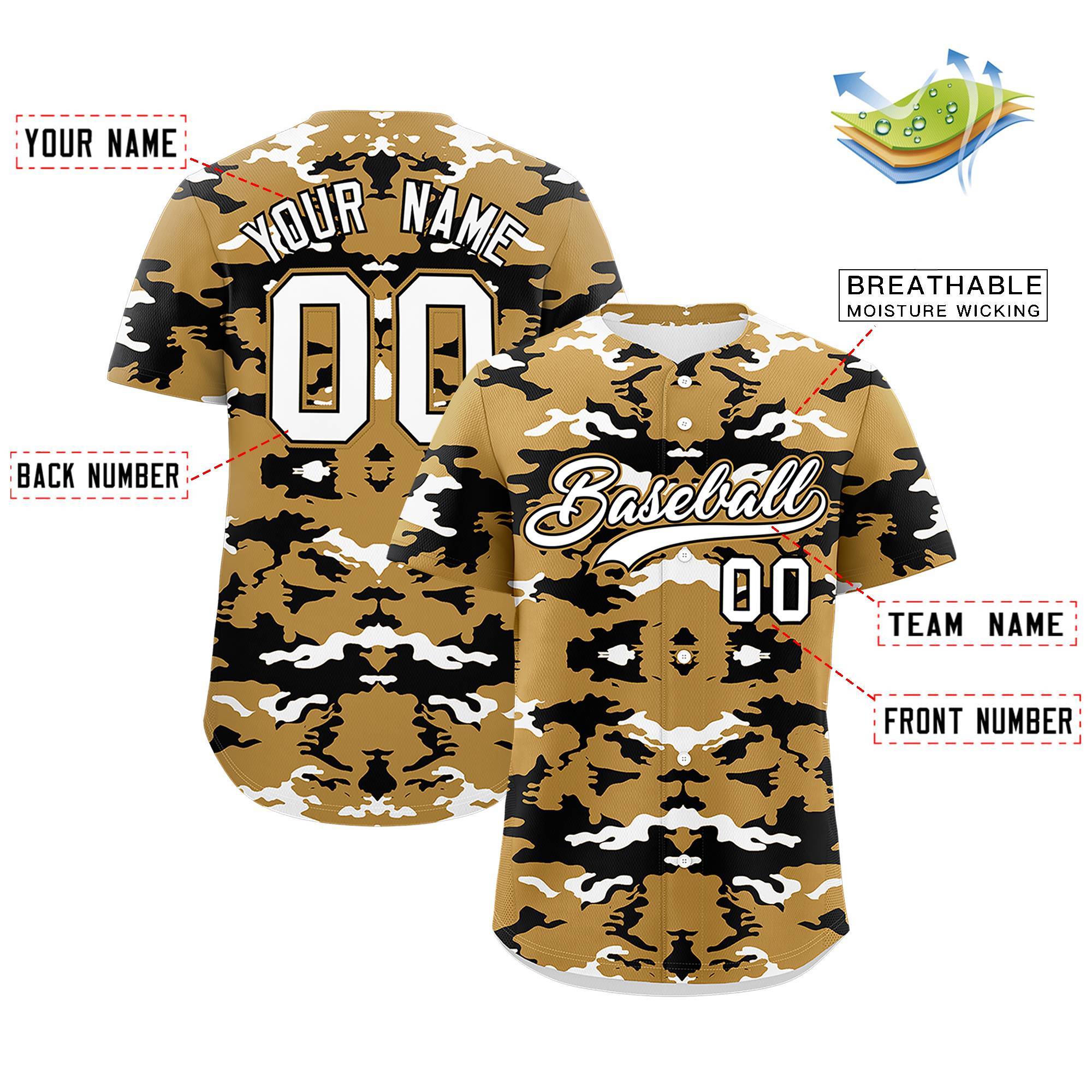 Custom Old Gold Black-White Personalized Camo Design Authentic Baseball Jersey