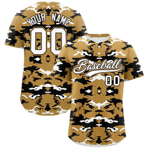 Custom Old Gold Black-White Personalized Camo Design Authentic Baseball Jersey