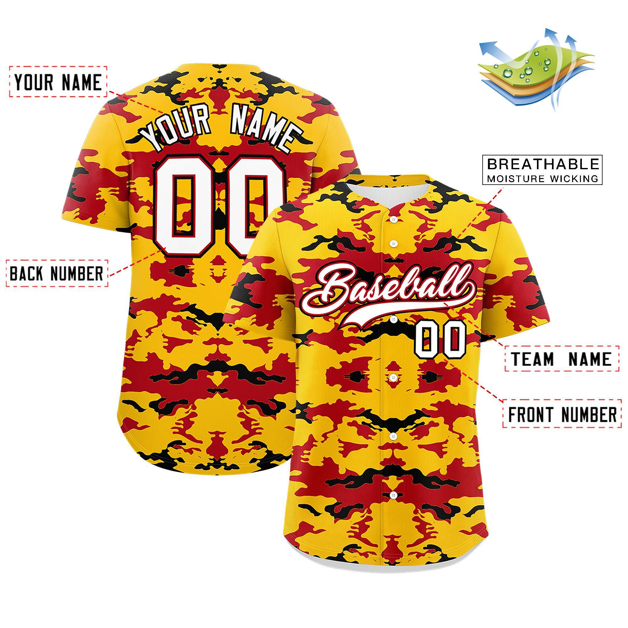 Custom Gold Red-Black Personalized Camo Design Authentic Baseball Jersey