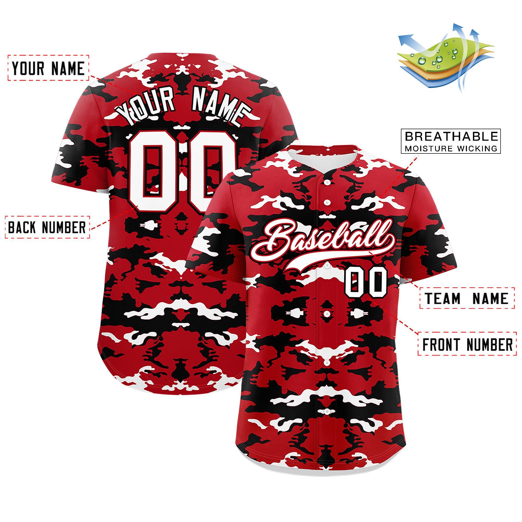 Custom Red Black-White Personalized Camo Design Authentic Baseball Jersey