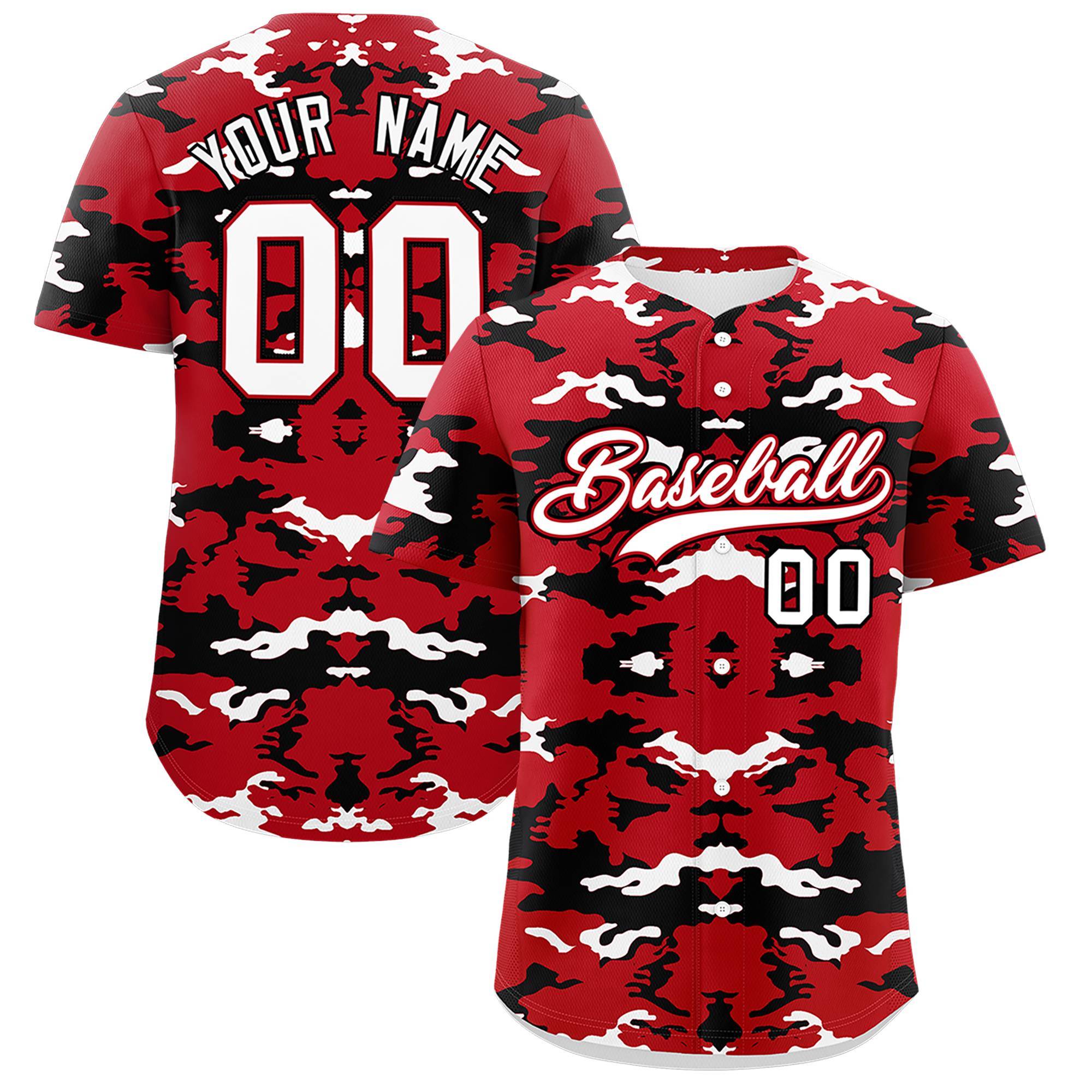 Custom Red Black-White Personalized Camo Design Authentic Baseball Jersey