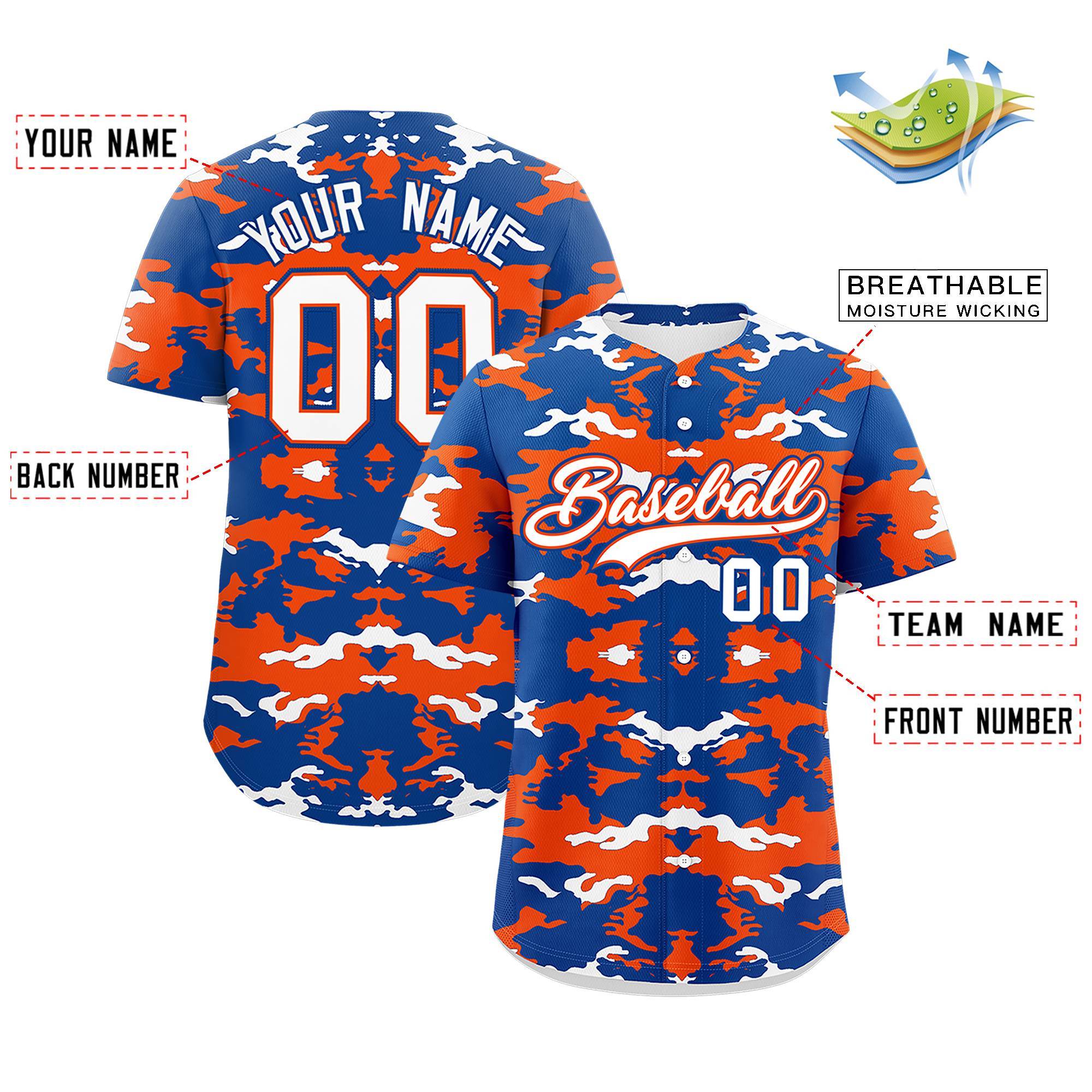 Custom Royal Orange-White Personalized Camo Design Authentic Baseball Jersey