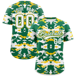 Custom Kelly Green Gold-White Personalized Camo Design Authentic Baseball Jersey