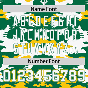 Custom Kelly Green Gold-White Personalized Camo Design Authentic Baseball Jersey