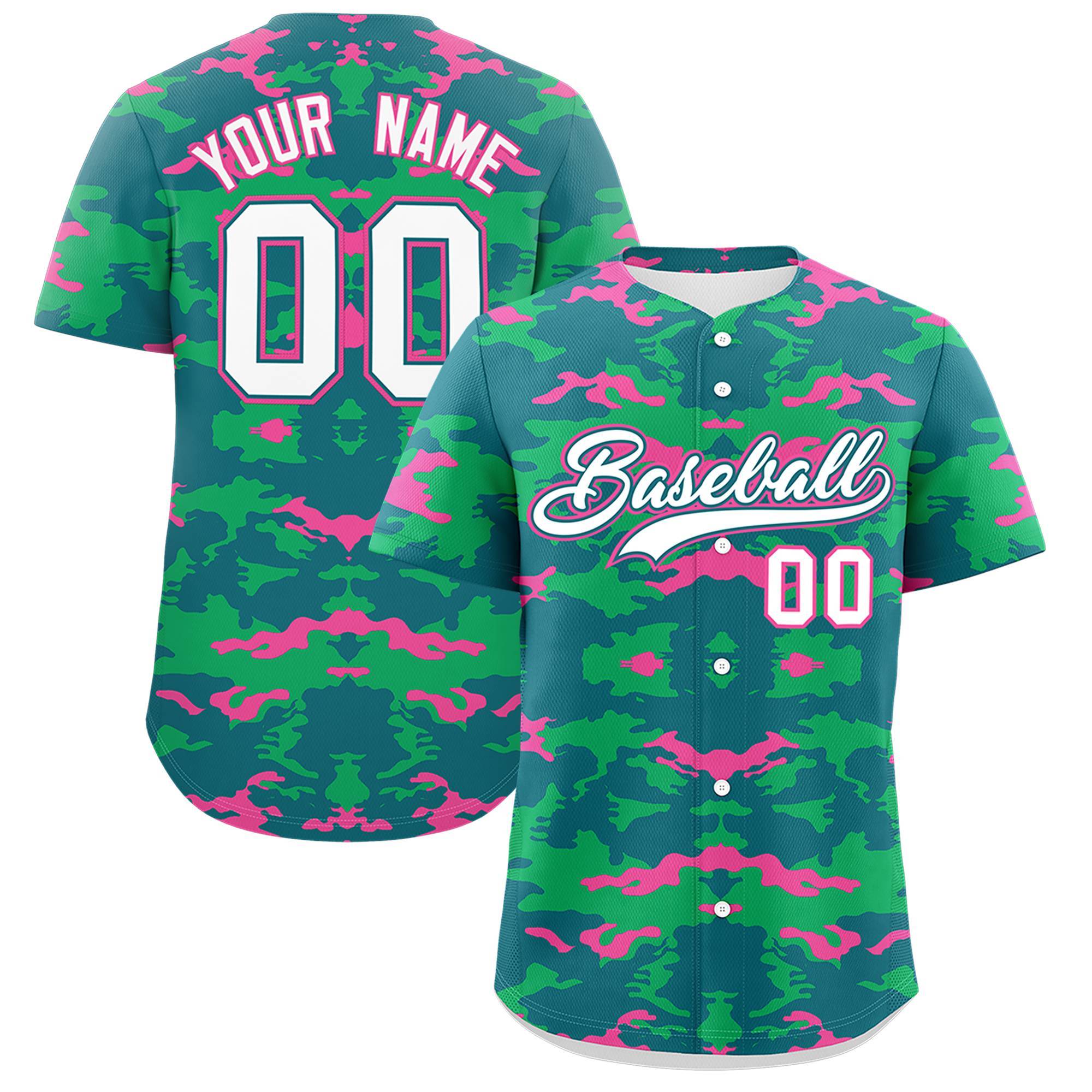 Custom Aqua Green-Pink Personalized Camo Design Authentic Baseball Jersey