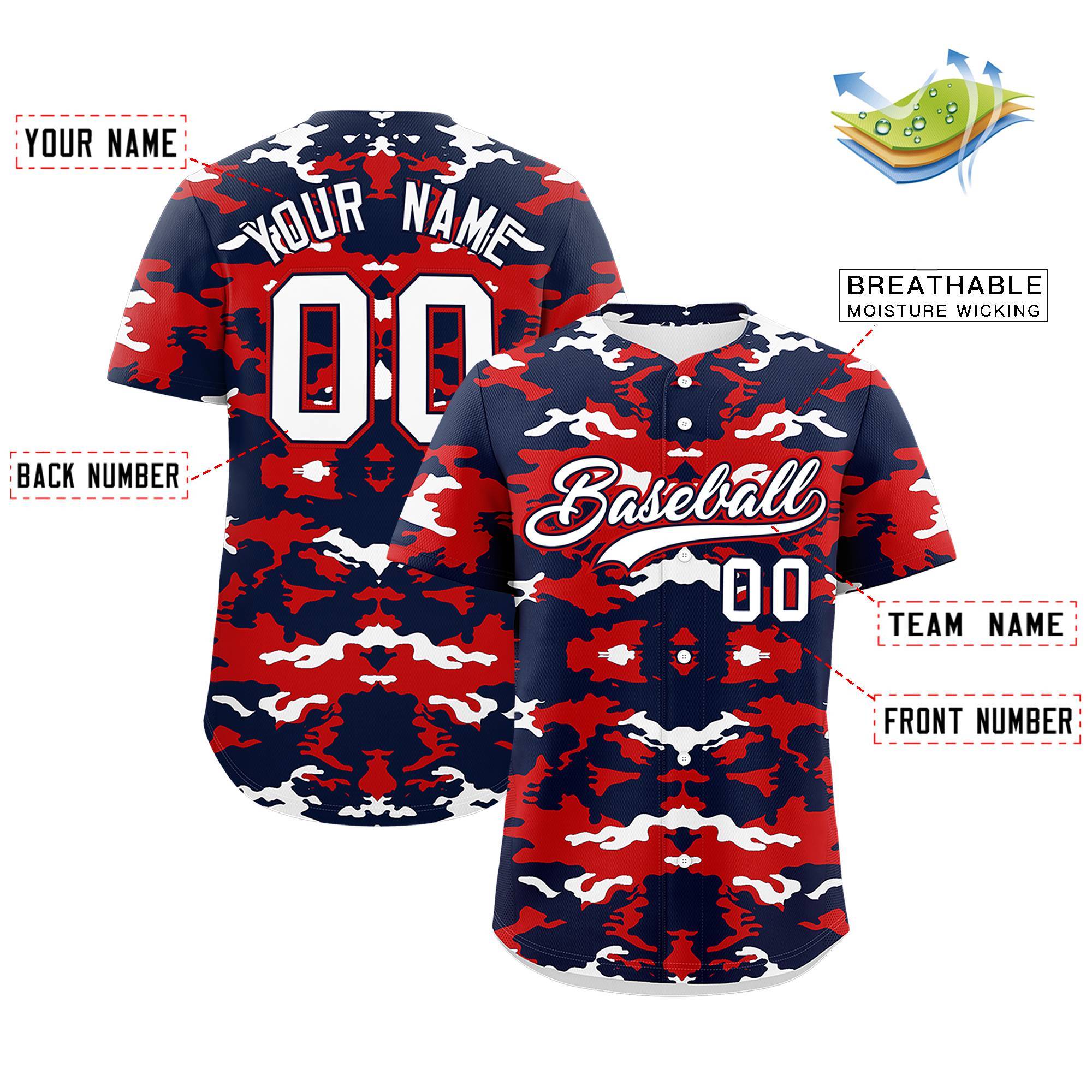 Custom Navy Red-White Personalized Camo Design Authentic Baseball Jersey