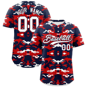 Custom Navy Red-White Personalized Camo Design Authentic Baseball Jersey