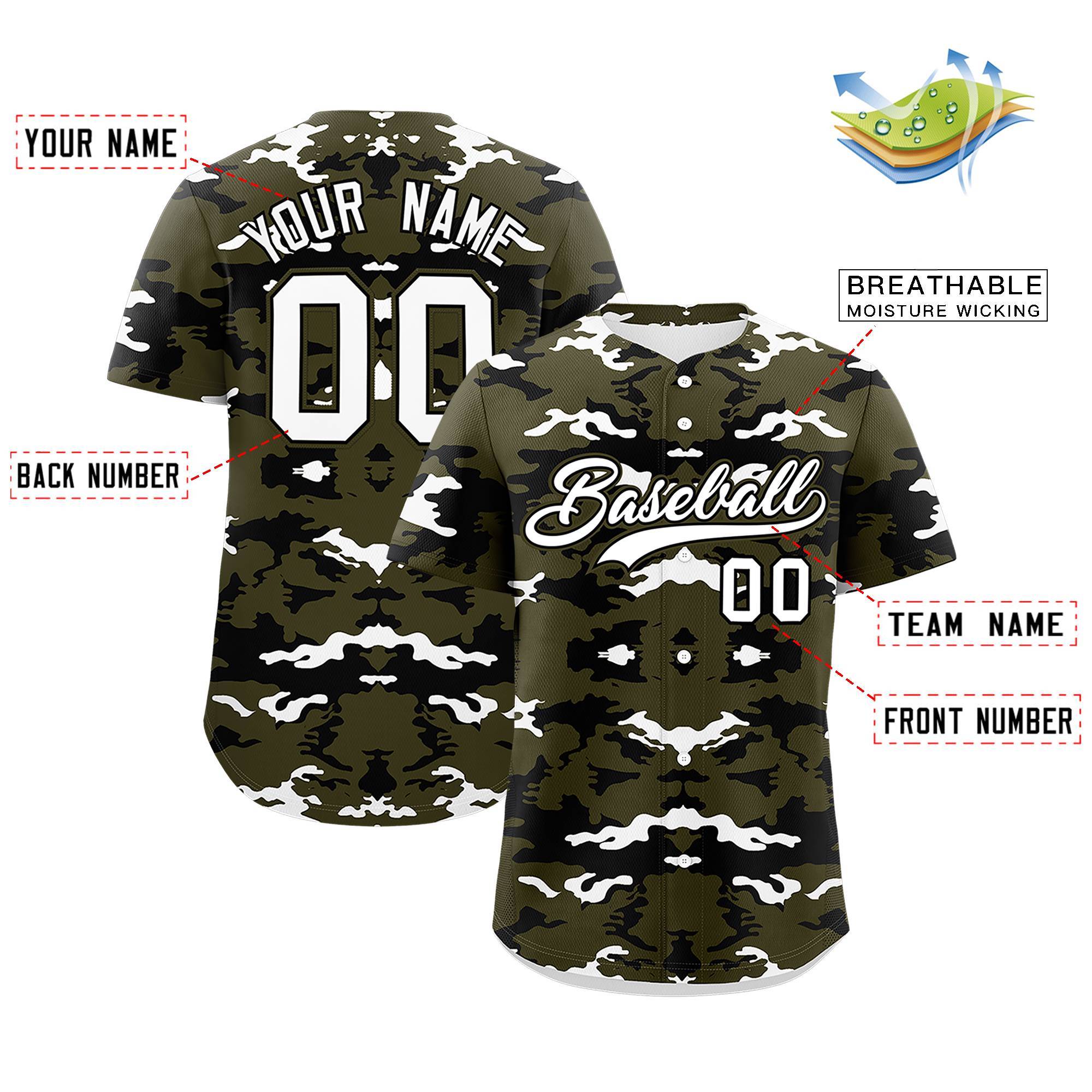 Custom Olive Black-White Personalized Camo Design Authentic Baseball Jersey