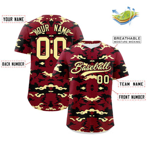 Custom Crimson Black-Khaki Personalized Camo Design Authentic Baseball Jersey