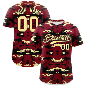 Custom Crimson Black-Khaki Personalized Camo Design Authentic Baseball Jersey