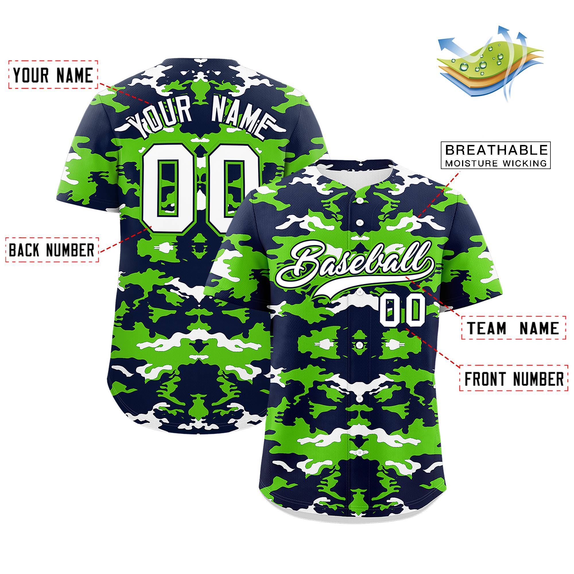 Custom Navy Neon Green-White Personalized Camo Design Authentic Baseball Jersey