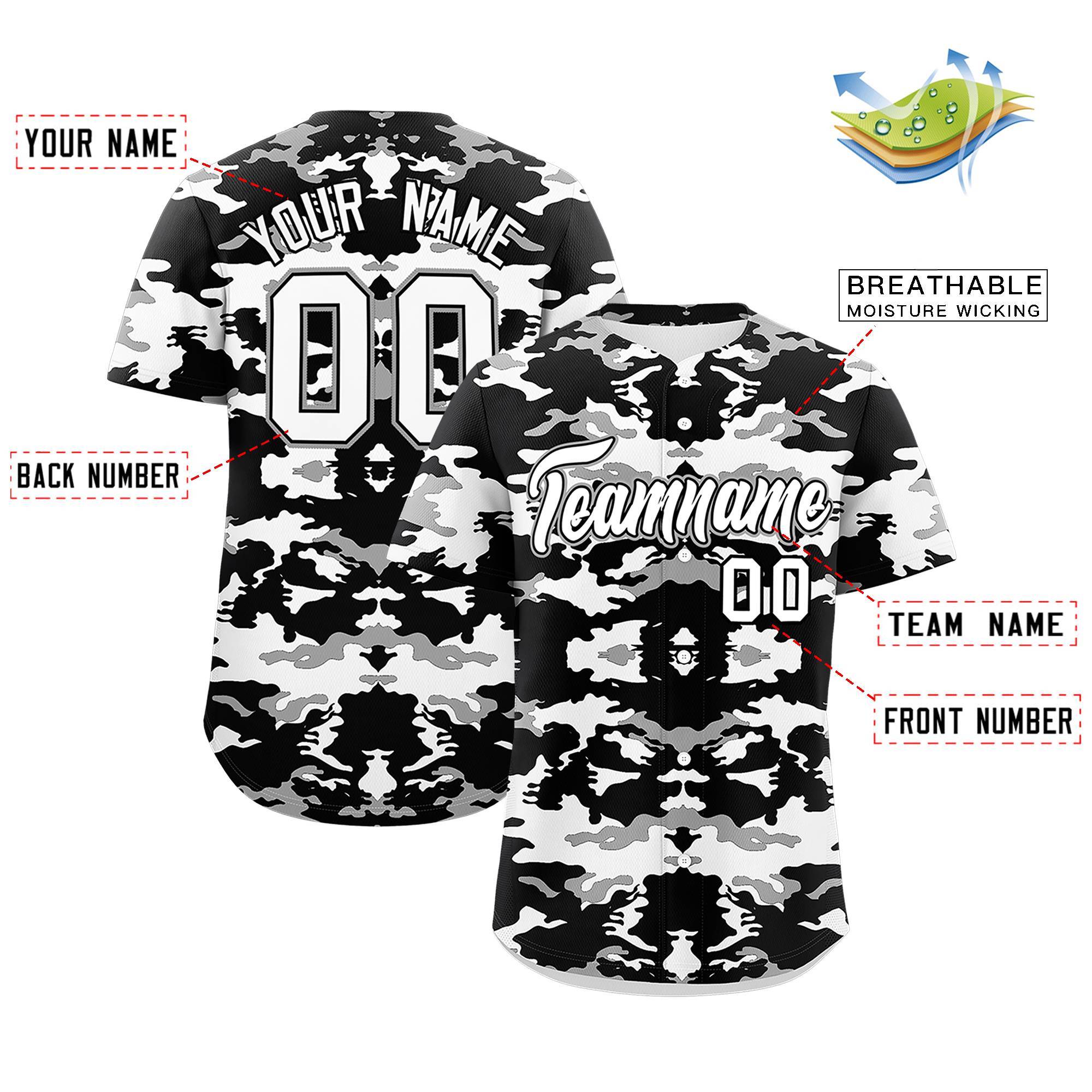 Custom Black White-Gray Personalized Camo Design Authentic Baseball Jersey