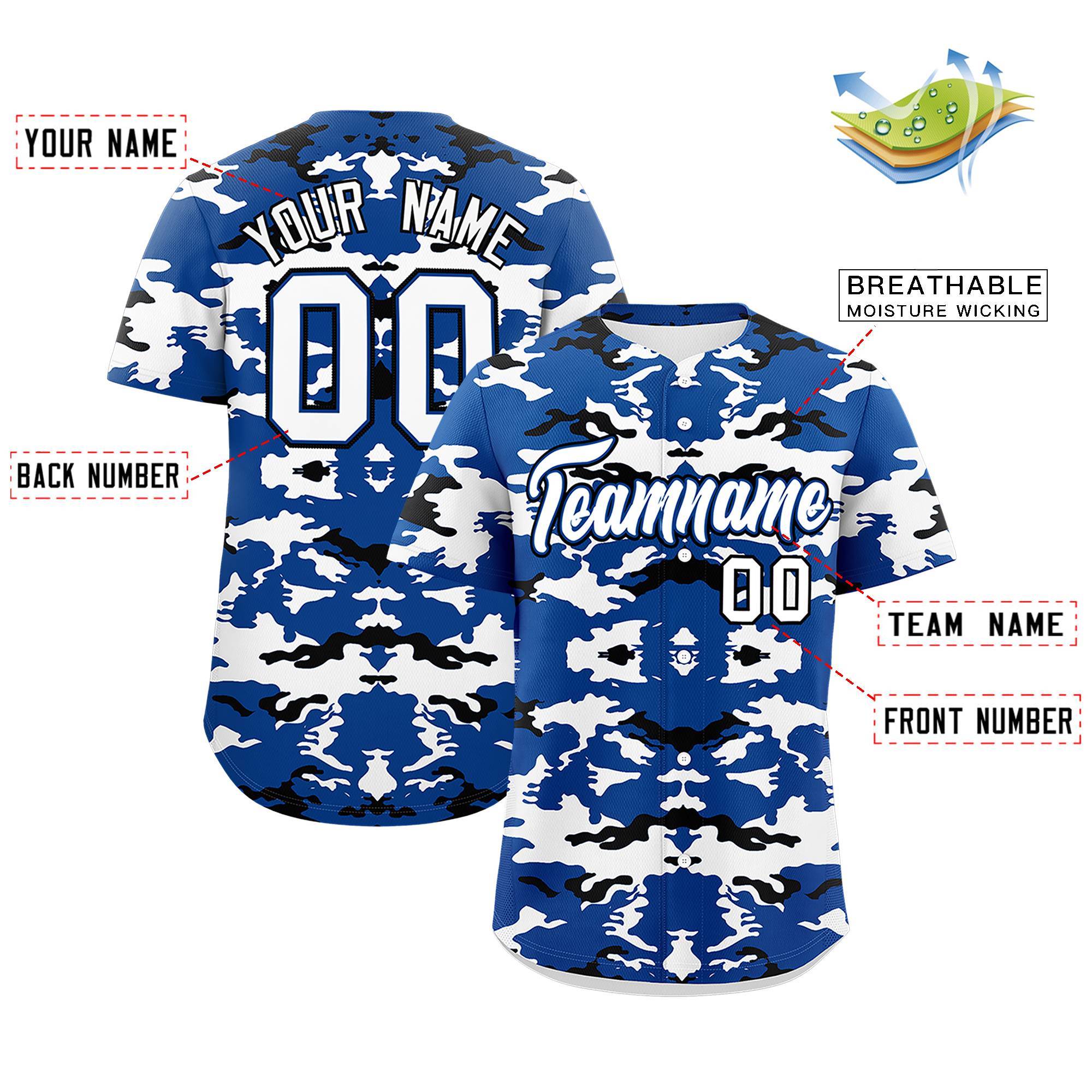 Custom Royal White-Black Personalized Camo Design Authentic Baseball Jersey