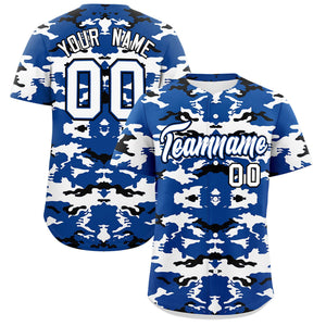 Custom Royal White-Black Personalized Camo Design Authentic Baseball Jersey