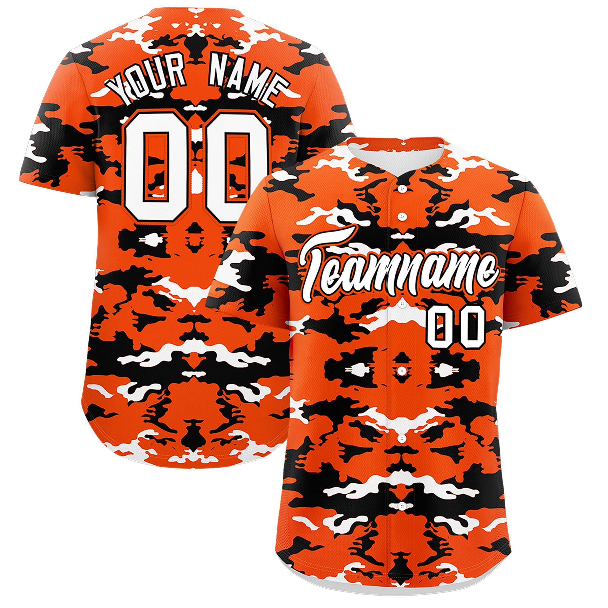 Custom Orange White-Black Personalized Camo Design Authentic Baseball Jersey