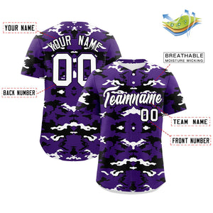 Custom Purple Black-White Personalized Camo Design Authentic Baseball Jersey