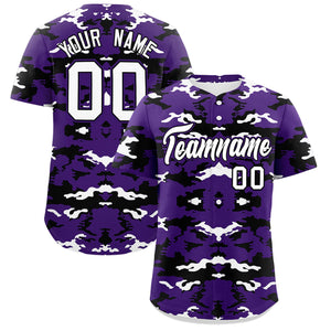 Custom Purple Black-White Personalized Camo Design Authentic Baseball Jersey