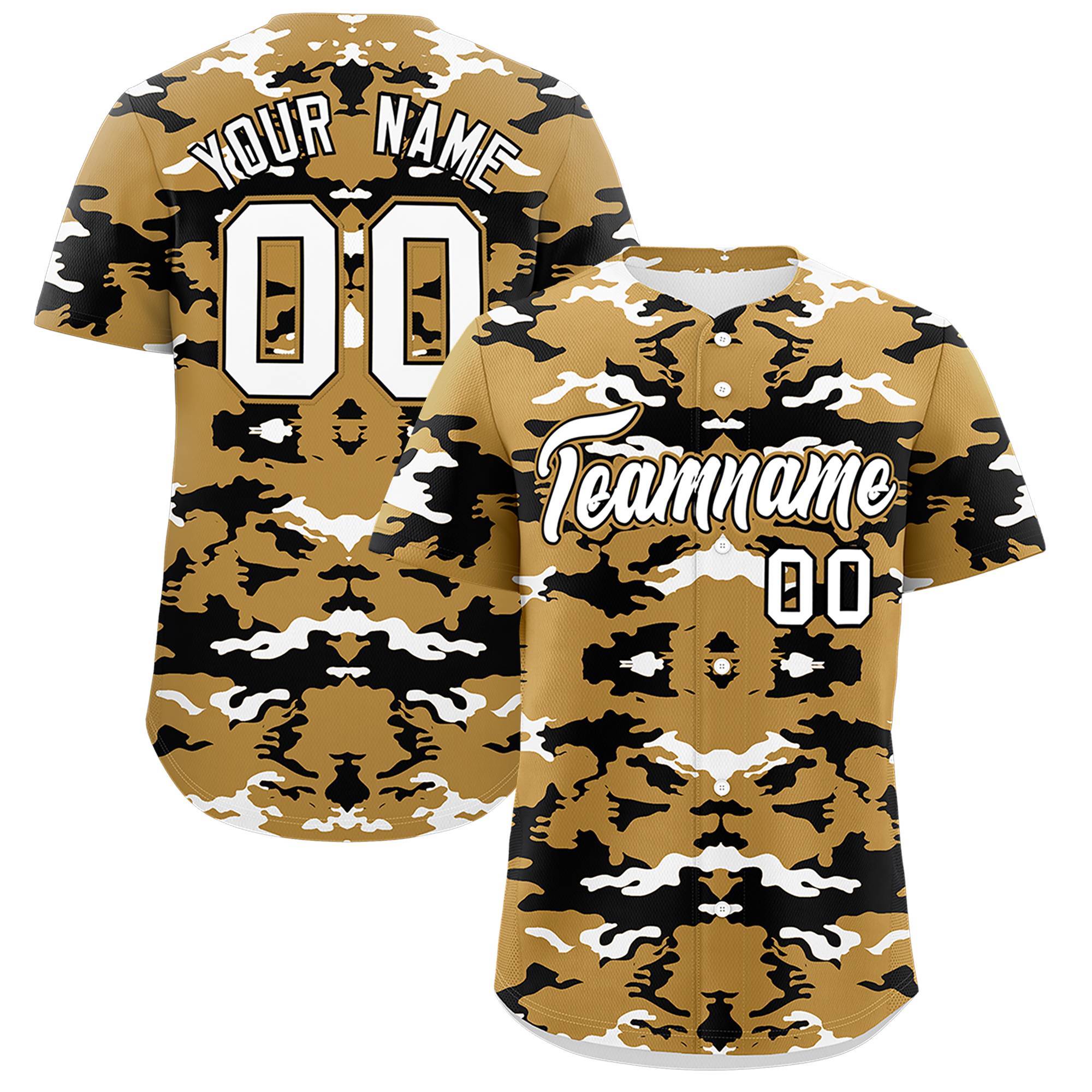 Custom Old Gold Black-White Personalized Camo Design Authentic Baseball Jersey