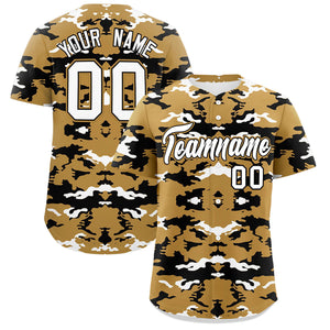 Custom Old Gold Black-White Personalized Camo Design Authentic Baseball Jersey