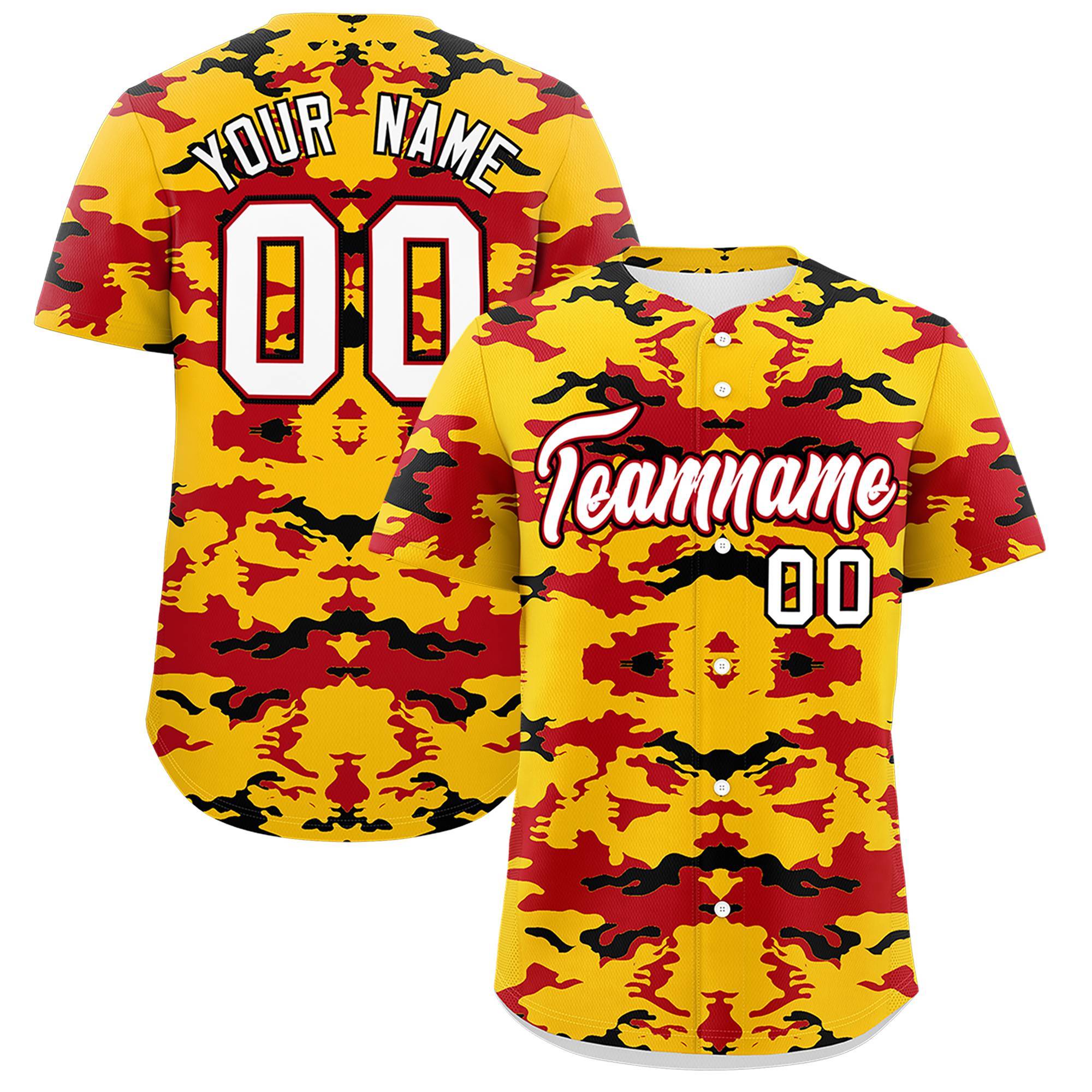 Custom Gold Red-Black Personalized Camo Design Authentic Baseball Jersey