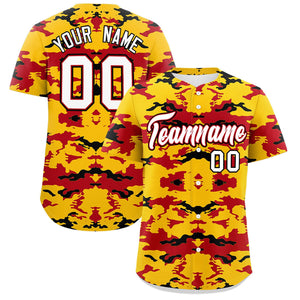 Custom Gold Red-Black Personalized Camo Design Authentic Baseball Jersey