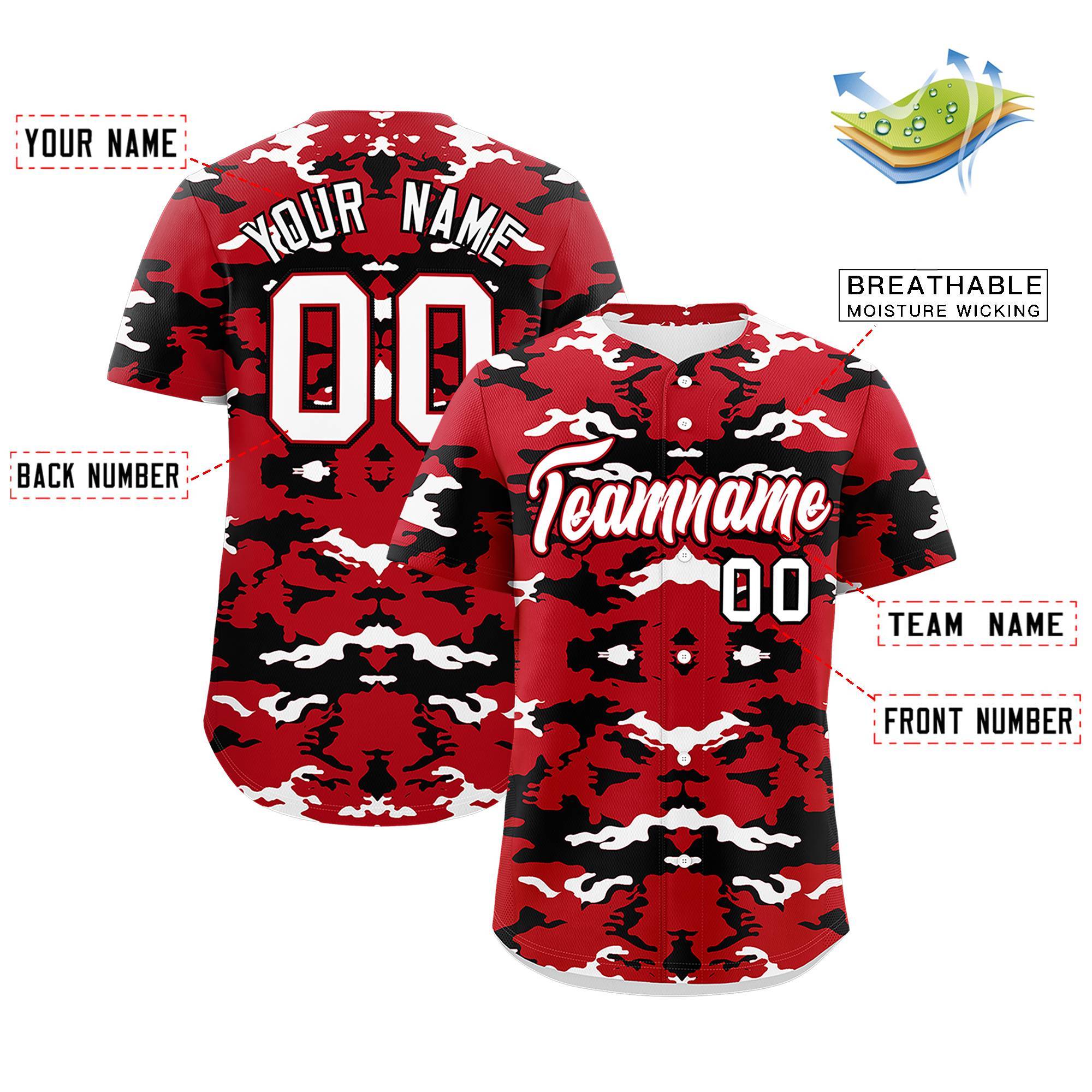 Custom Red Black-White Personalized Camo Design Authentic Baseball Jersey