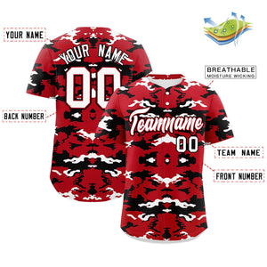 Custom Red Black-White Personalized Camo Design Authentic Baseball Jersey