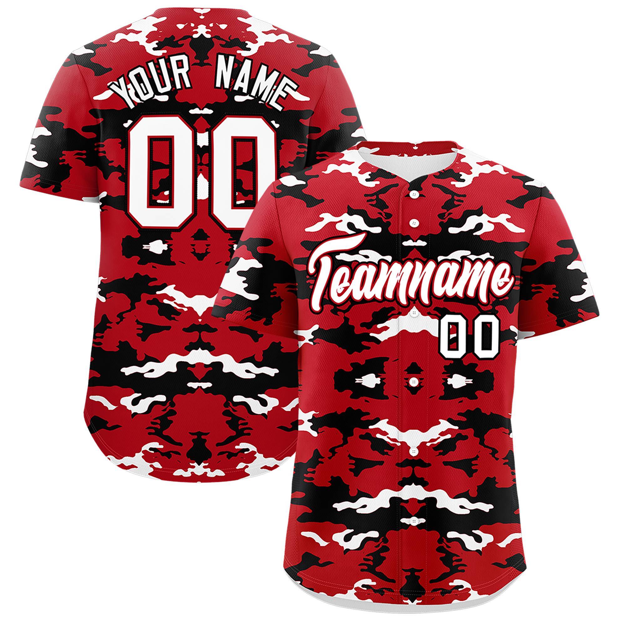 Custom Red Black-White Personalized Camo Design Authentic Baseball Jersey