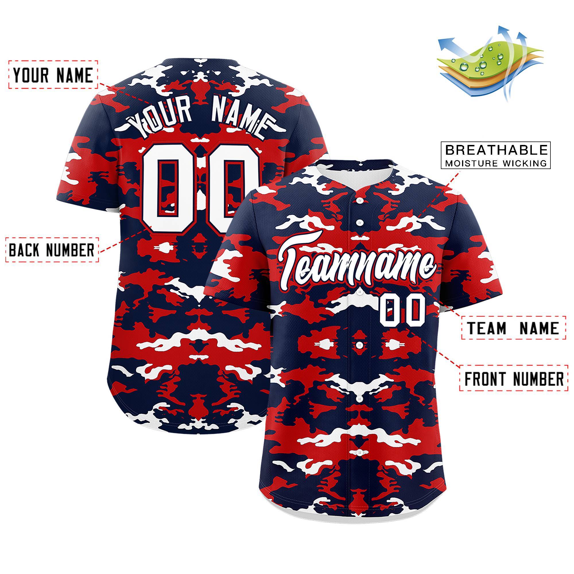 Custom Navy Red-White Personalized Camo Design Authentic Baseball Jersey