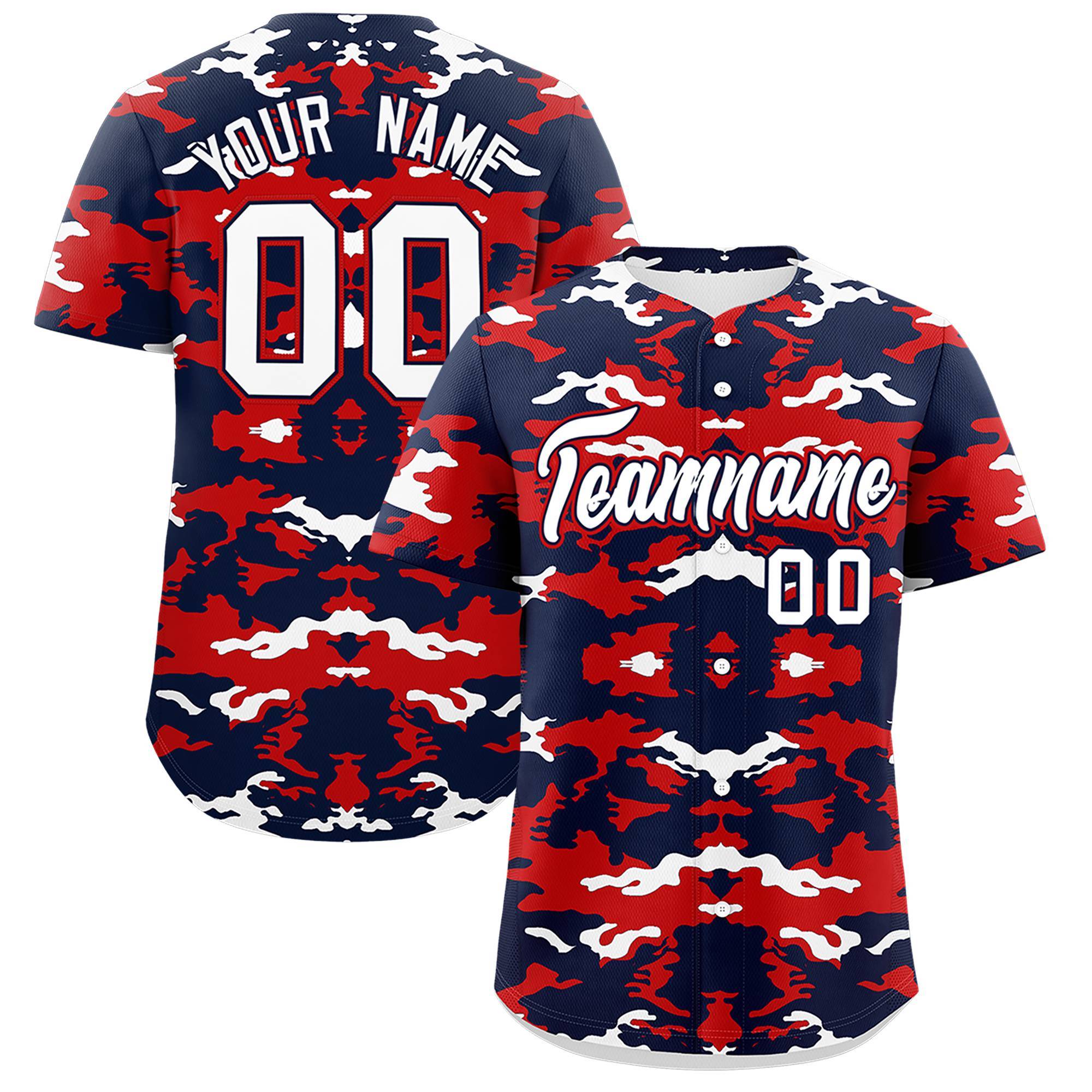 Custom Navy Red-White Personalized Camo Design Authentic Baseball Jersey