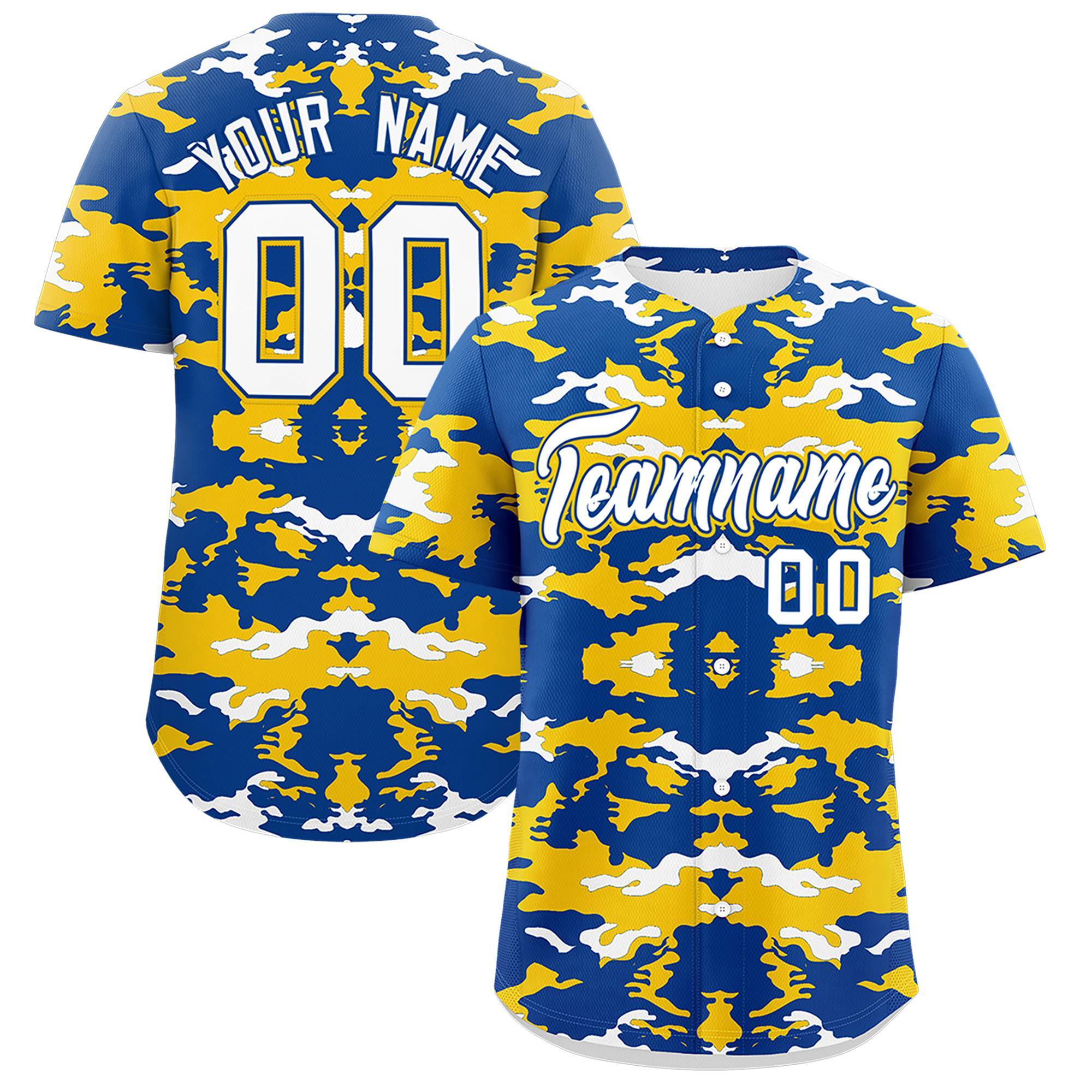 Custom Royal Gold-White Personalized Camo Design Authentic Baseball Jersey