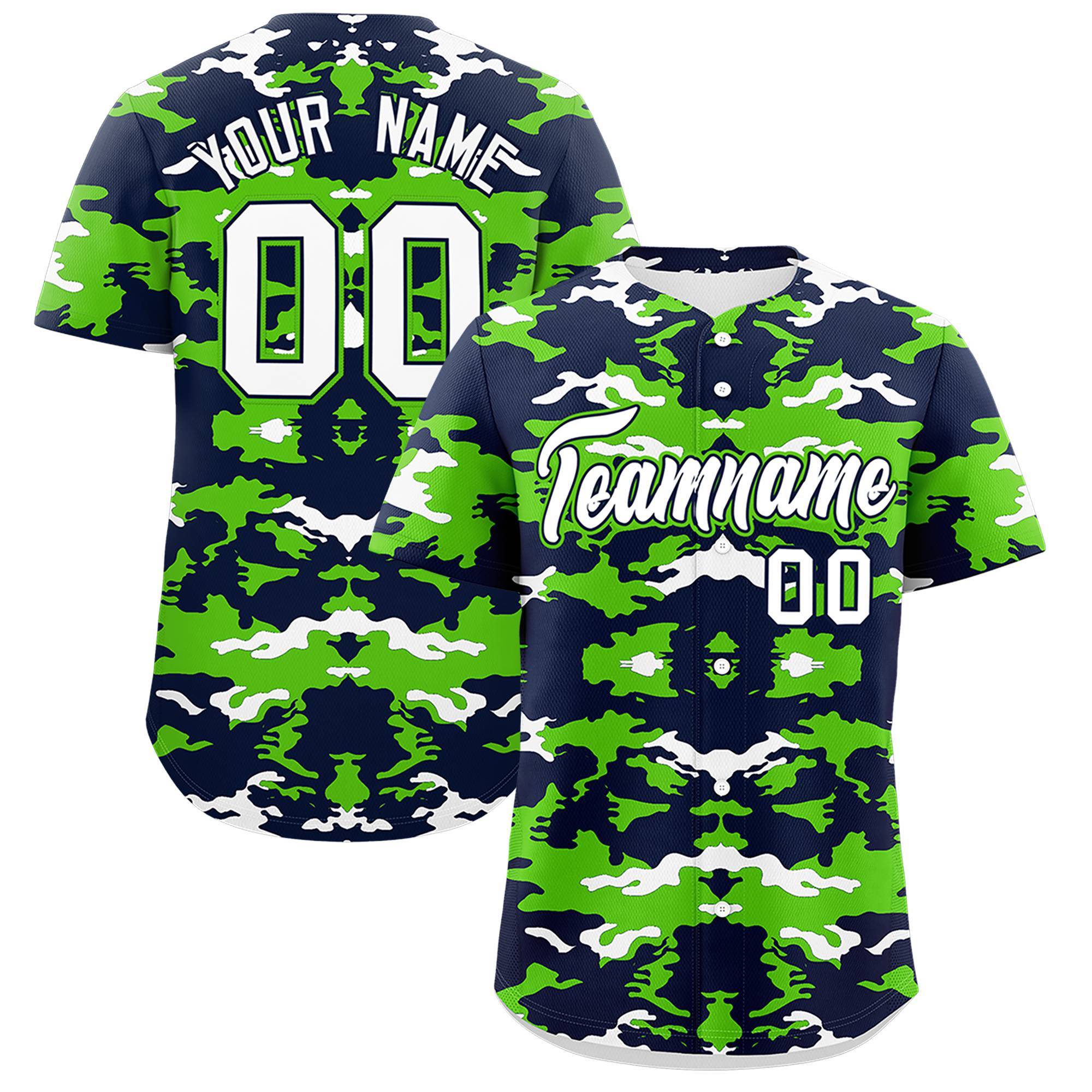 Custom Navy Neon Green-White Personalized Camo Design Authentic Baseball Jersey