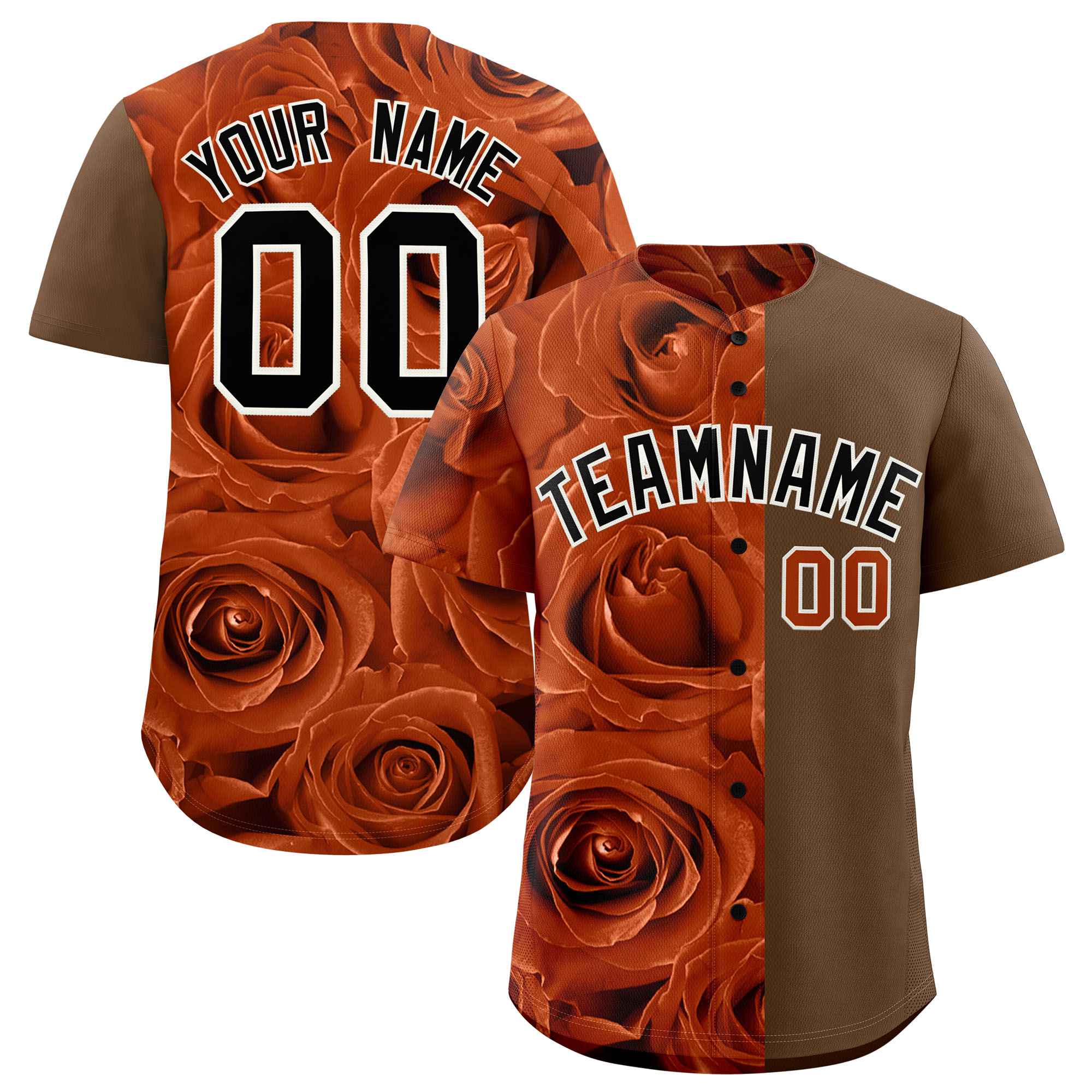 Custom Texas Orange Light Brown Split Rose Print Authentic Baseball Jersey