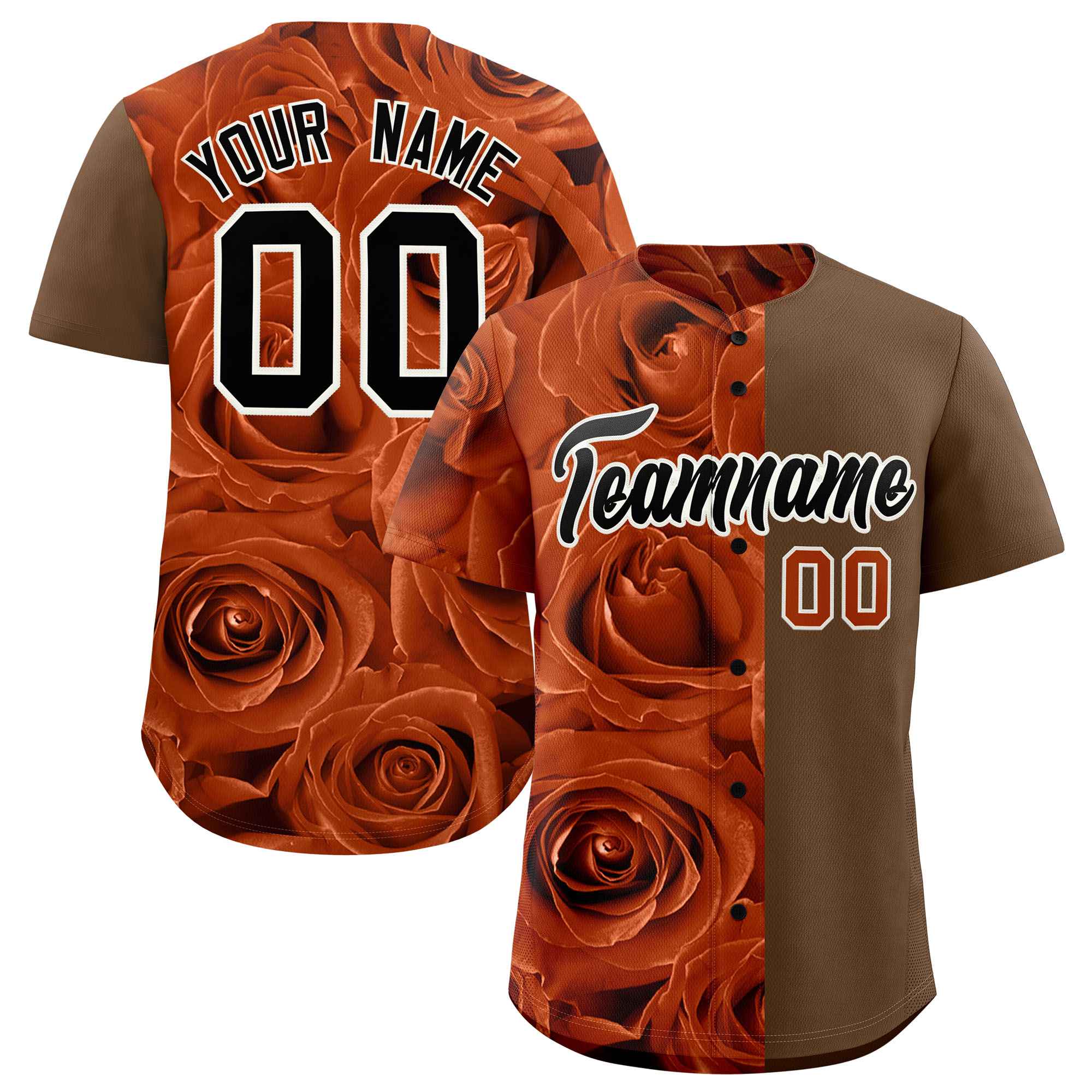 Custom Texas Orange Light Brown Split Rose Print Authentic Baseball Jersey