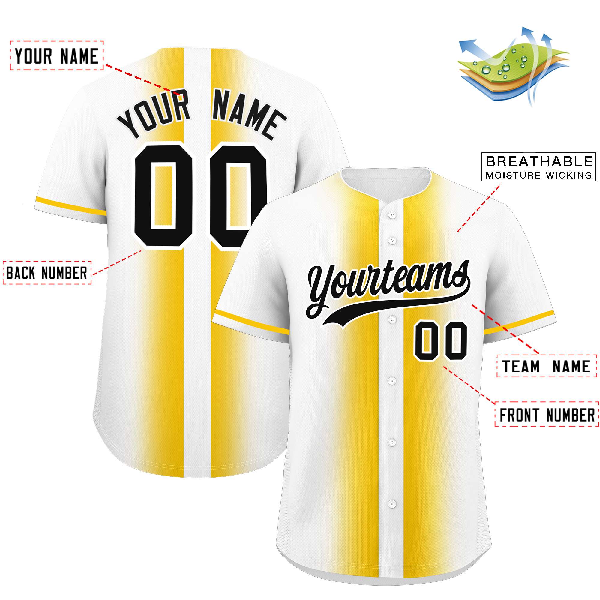 Custom White Gold Lapel Gradient Fashion Authentic Baseball Jersey