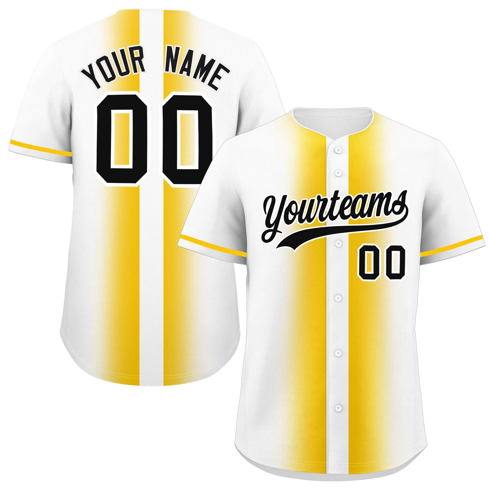 Custom White Gold Lapel Gradient Fashion Authentic Baseball Jersey