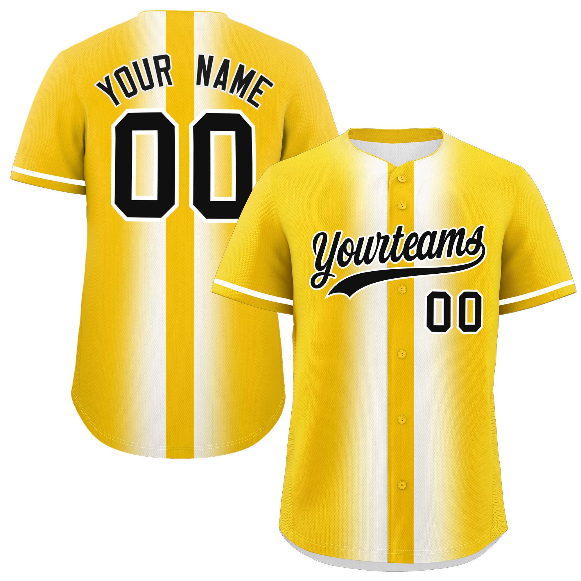 Custom Gold White Lapel Gradient Fashion Authentic Baseball Jersey